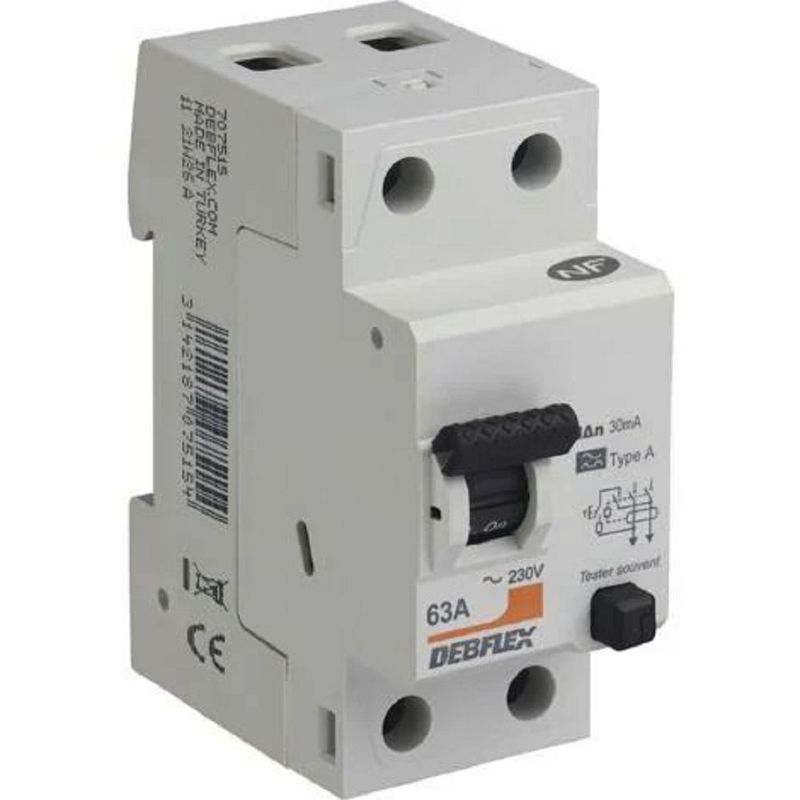 INTERRUPTEUR DIFFERENTIEL 2P 30MA 63A 2 MODULES TYPE A