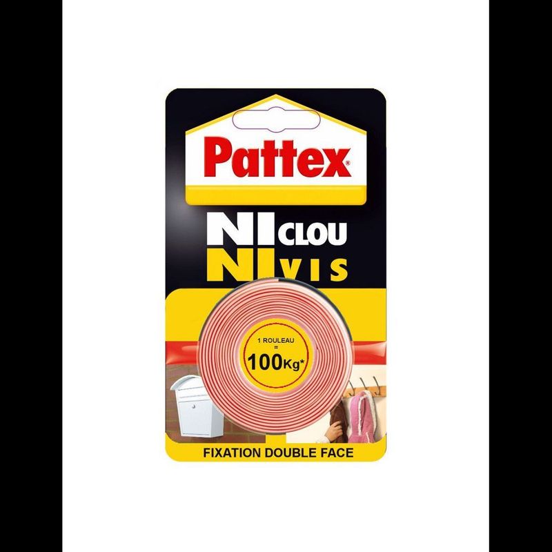 PATTEX ADHÉSIF DOUBLE FACE NI CLOU NI VIS TRANSPARENT 100KG 19MMX1.5M