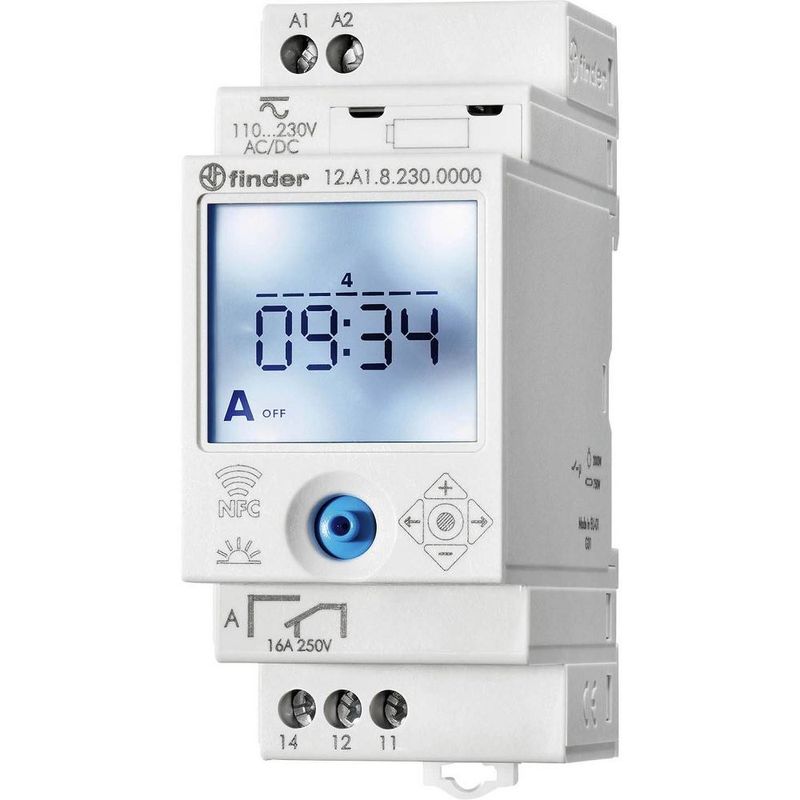 Horloge hebdomadaire digitale 1 inverseur 16A 110 à 230V AC/DC, NFC