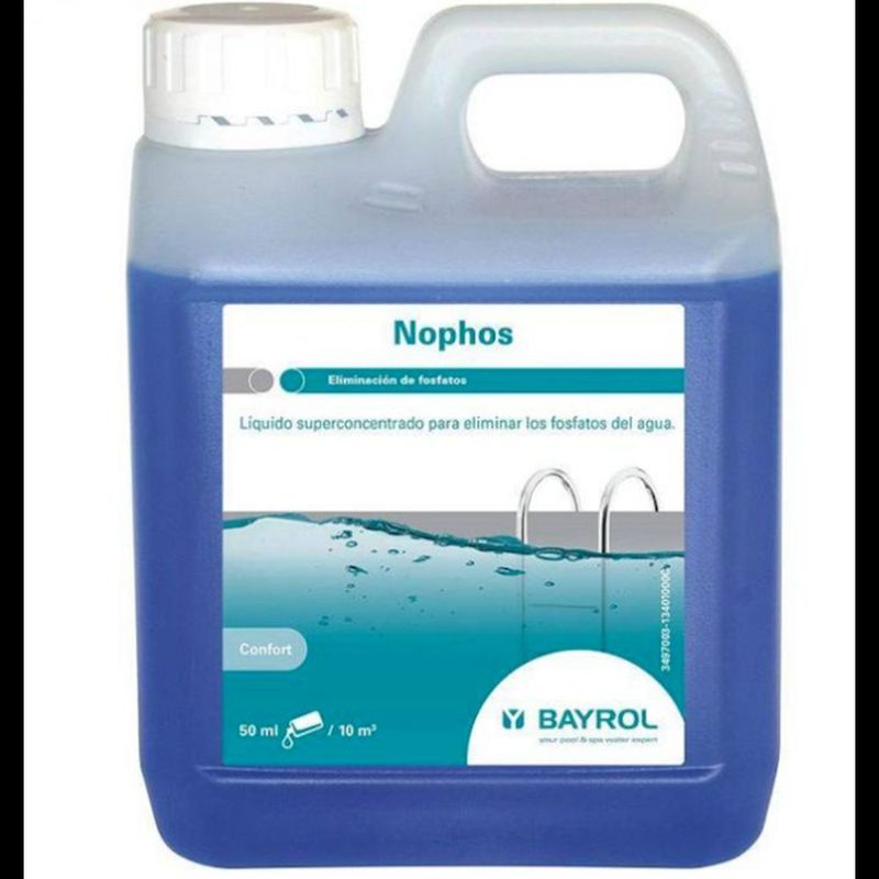 NOPHOS 1L Liquide super-concentré pour éliminer les phosphates présents dans l'eau. Prévient du développement des algues vertes dans votre piscine.
