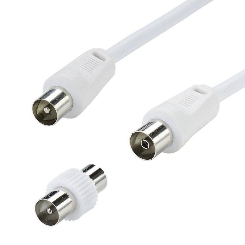 Cordon TV 9.52 mm M/F + adaptateur TV 9.52 mm M/M - nickel - 2m