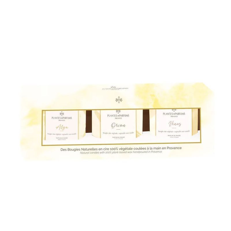 Coffret 3 Bougies Végétales 75g : Orion, Alya, Vénus
