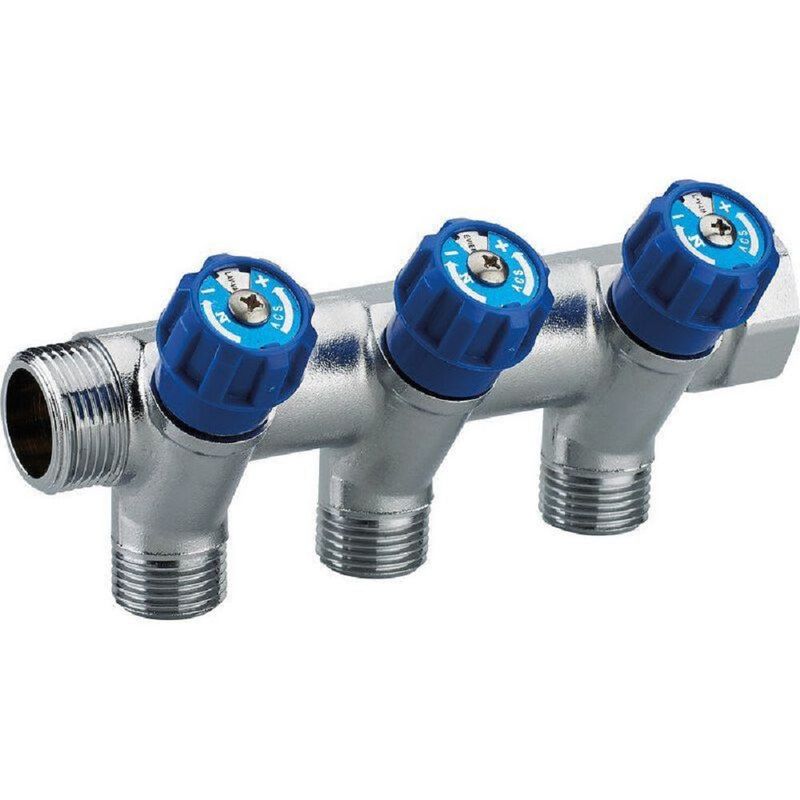 COLLECTEUR A ROBINET INTEGRÉ BLEU MF 3/4 - 3 DÉPARTS M 1/2